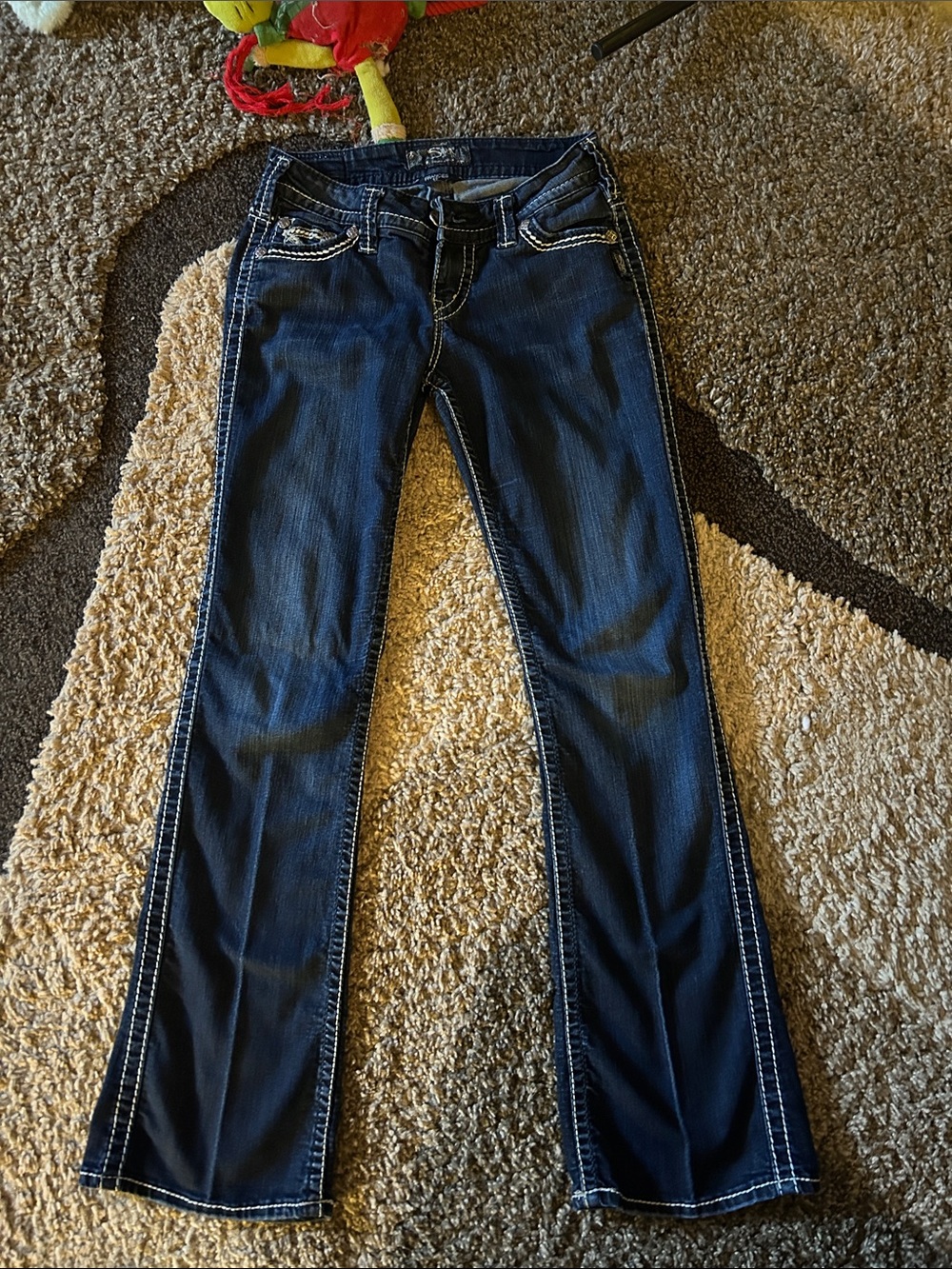 Silver Jeans Dark Blue Boot Cut Jeans with Contrast Stitching